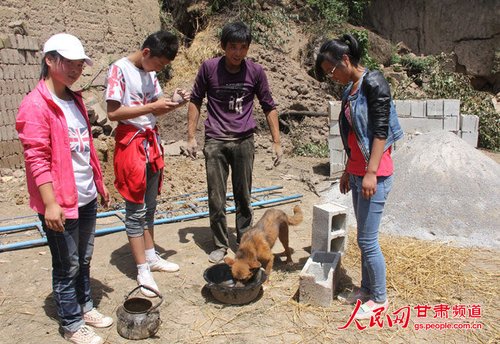 渴壞了的小黃狗在喝水。王生元/攝 渴壞了的小黃狗在喝水。王生元/攝