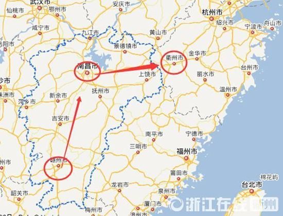 贛州到南昌高速公路400公里左右，南昌到浙江江山高速公路400多公里