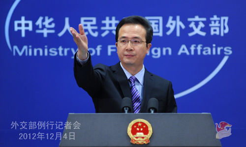 外交部發言人洪磊主持例行記者會。