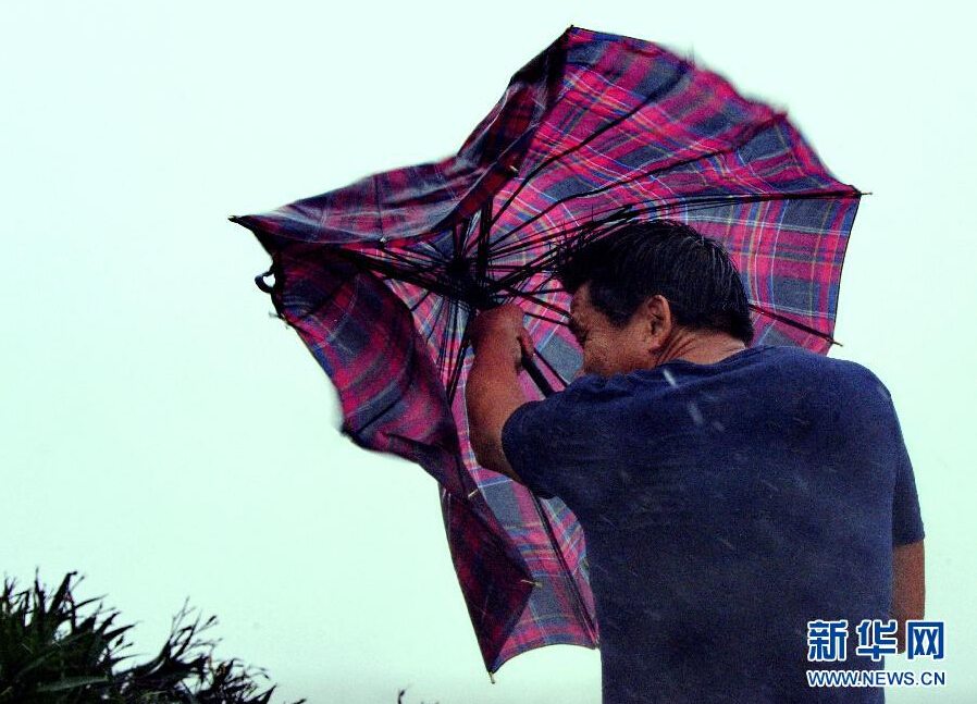 8月8日，福建省石獅市漁民在風雨中前行。